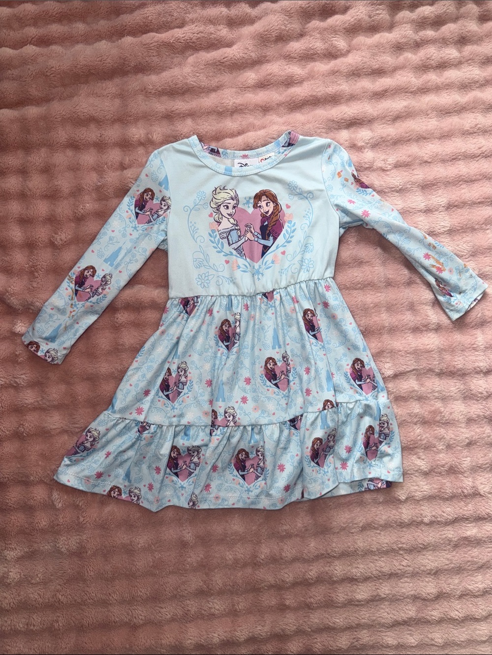 Disney Light Blue Frozen Elsa & Anna Long Sleeve Tiered Dress